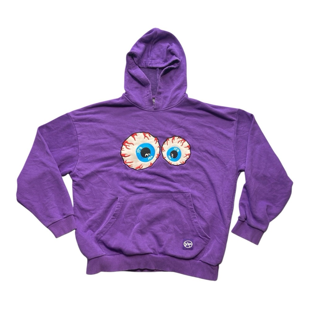 SAW Urbanity Purple Eyeball Hoodie Pullover Sweatshirt‎ Size M Embroidered